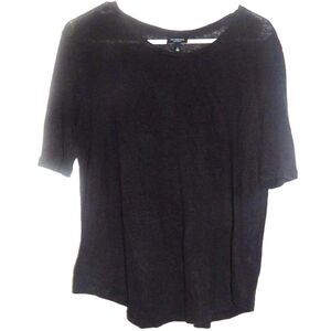 WHO WHAT WEAR women's large 100% linen flowy semi sheer solid black blouse